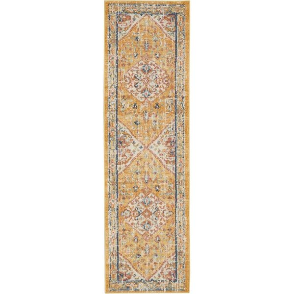 Palacedesigns 2 x 8 ft. Ivory & Yellow Center Medallion Runner Rug PA2479203